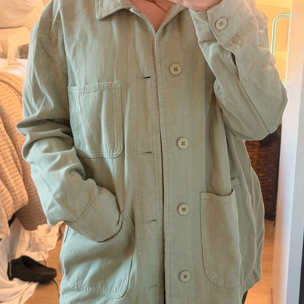 ZARA Light Olive Green Cotton barn jacket